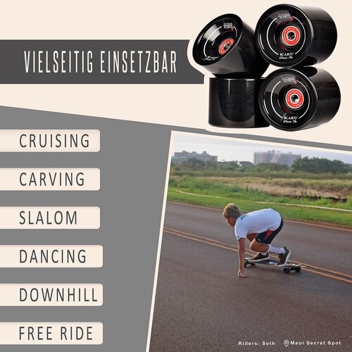 Longboard Rollen KAKU 69mm 78A CP52 inkl. Lager & Spacer (4er Set) Gebraucht A+