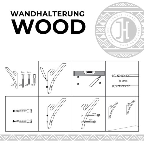 Longboard / Skateboard / Balanceboard / Snowboard / Wakeboard Wandhalterung Set WOOD