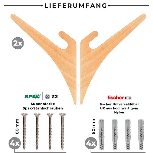 Wandhalterung Set WOOD // F�r Longboard / Skateboard / Balanceboard / Snowboard / Wakeboard